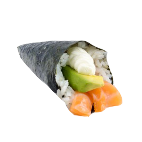 Temaki salmón con aguacate y queso